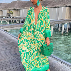 Avencea - Bohemian Long Sleeve Maxi Dress Made of High-Quality Fabric