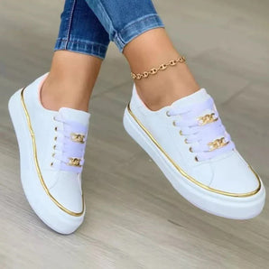 Avencea - Luxury Lace-Up Sneakers with Golden Decoration