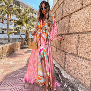 Avencea - Elegant Printed Beach Cover-Up Dress