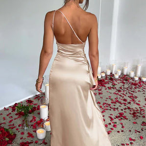 Avencea - Elegant Maxi Dress Made of Luxurious, Lightweight Satin with Stretch and Draped Details