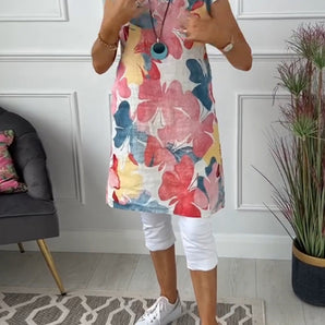 Avencea - Colorful Long Casual Floral Top