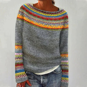 Avencea - Retro Pullover with Long Sleeves, Print and Elegant Design