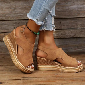 Avencea - Buckle Wedge Sandals