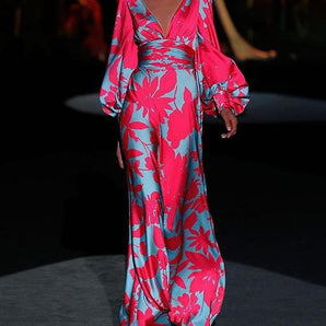 Avencea - Stylish Dress with V-Neck and Puff Sleeves in Boho Style