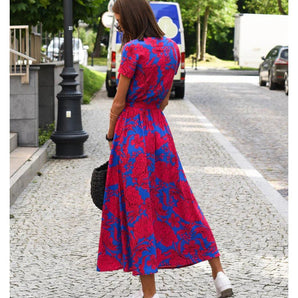 Avencea - Stylish V-Neck Dress with Floral Pattern and Polka Dots