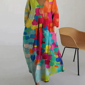 Avencea - Vibrantly Printed Dress with V-Neck