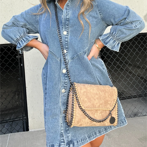 Avencea - Modern Denim Dress with Puff Sleeves