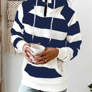 Avencea | Striped Hoodie with Zipper and Drawstring
