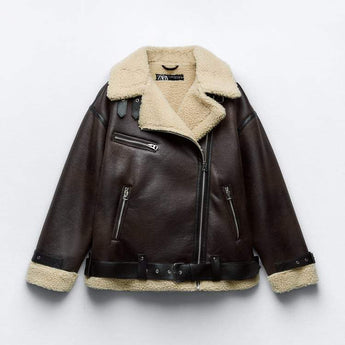 Rückansicht braune Jacke mit Kunstleder Revers