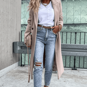 Modern Loose Wool Coat with Pockets and Buttons