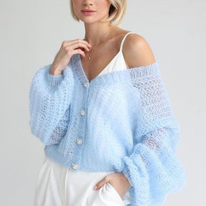 Avencea Cardigan with Oversized Fit and Pearl Buttons