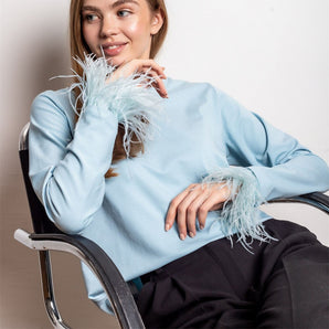 Avencea Long Sleeve Shirt with Unique Feather Decoration