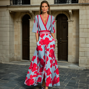 Avencea - Elegant V-Neck Maxi Dress