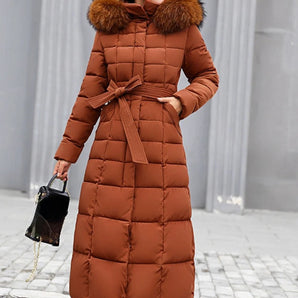 Avencea - Long Warm Winter Coat with Belt for Women