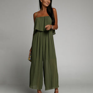 Avencea Khaki Pleated Jumpsuit
